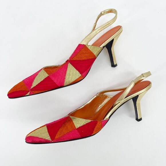 Vintage Fendi Nappa Lamé Metallic Multicolor Geometric Slingback Pump Heel US 8 - Picture 5 of 12
